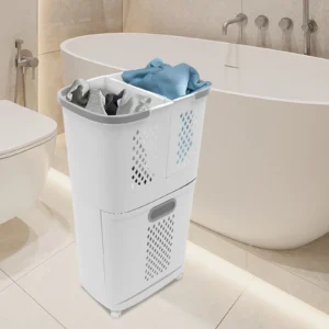 2-Tier Rolling Laundry Basket Organizer with Wheels