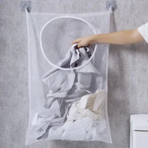 Wall Hanging Foldable Mesh Laundry Storage Bag with Hook