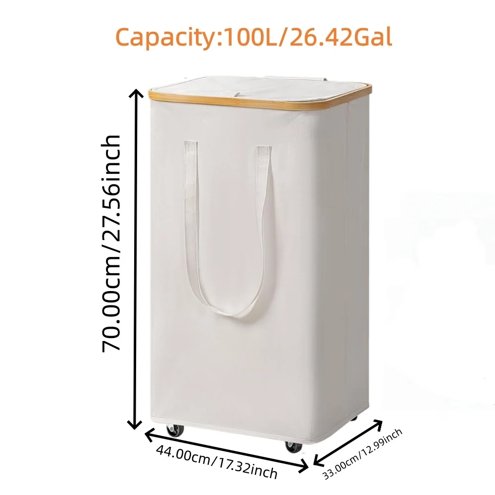 60L/100L Foldable Rolling Laundry Hamper with Detachable Liner - Image 6