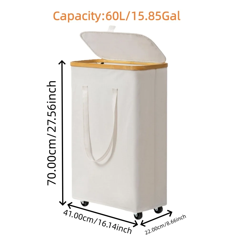 60L/100L Foldable Rolling Laundry Hamper with Detachable Liner - Image 7