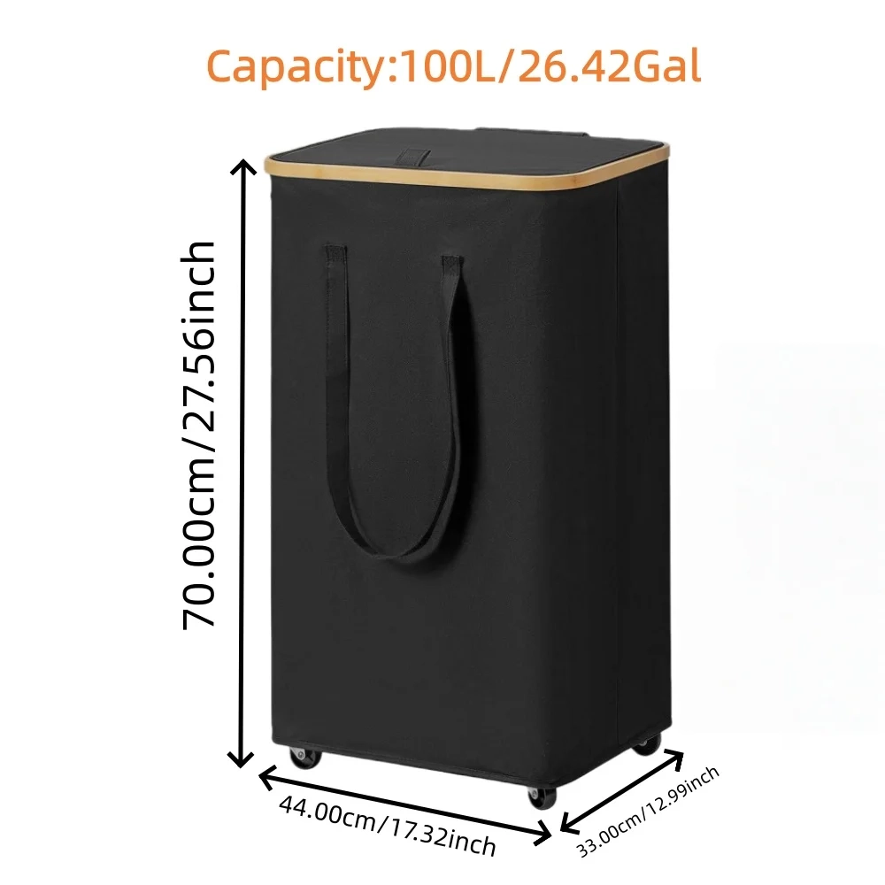60L/100L Foldable Rolling Laundry Hamper with Detachable Liner - Image 8