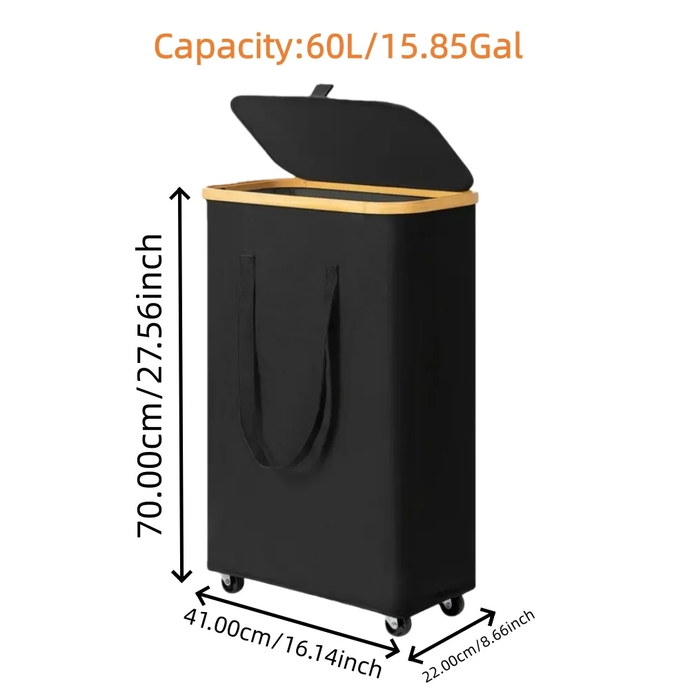 60L/100L Foldable Rolling Laundry Hamper with Detachable Liner - Image 5
