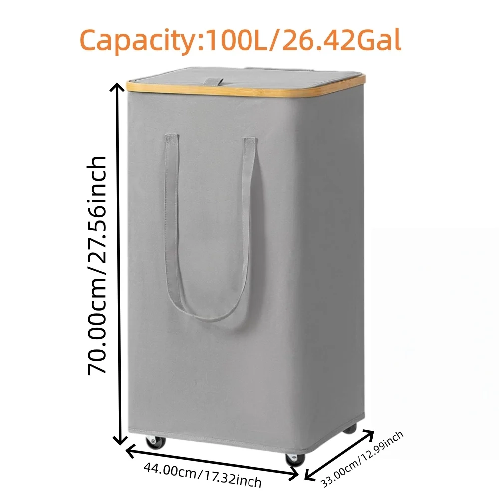 60L/100L Foldable Rolling Laundry Hamper with Detachable Liner - Image 3