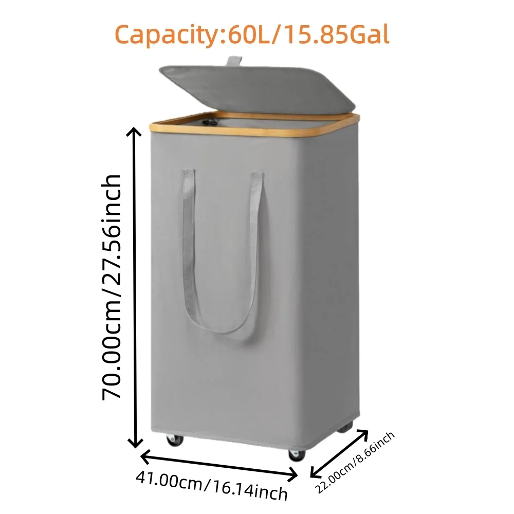 60L/100L Foldable Rolling Laundry Hamper with Detachable Liner - Image 4