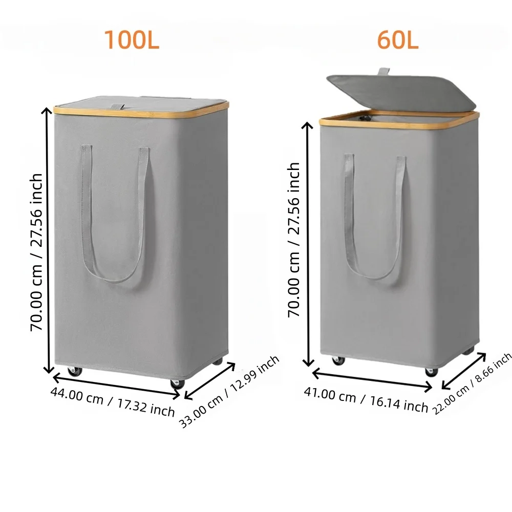 60L/100L Foldable Rolling Laundry Hamper with Detachable Liner - Image 2