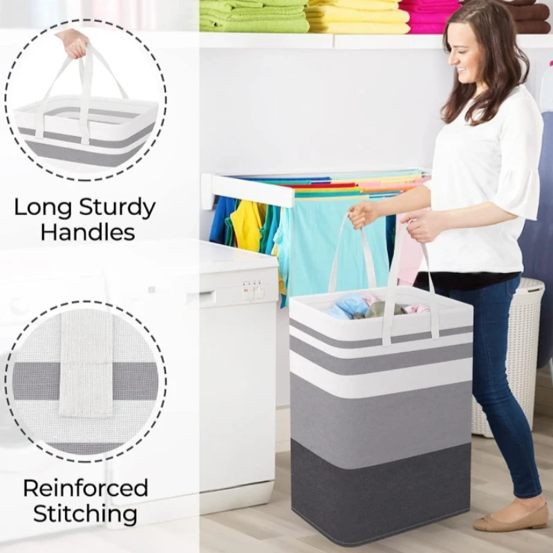 75L Foldable Laundry Hamper with Handles - Image 2