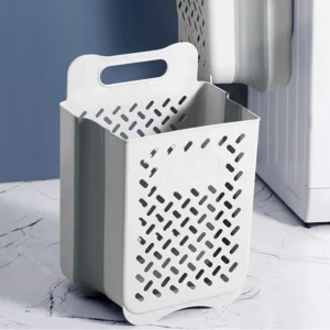 Foldable Ventilated Plastic Laundry Basket with Handles