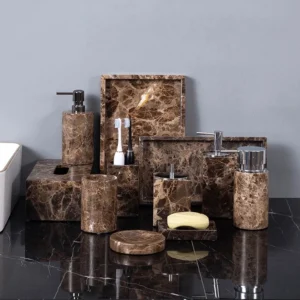 Dark Brown Natural Marble Bathroom Essentials Set