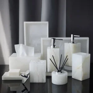 White Onyx Marble Bathroom Essentials Set