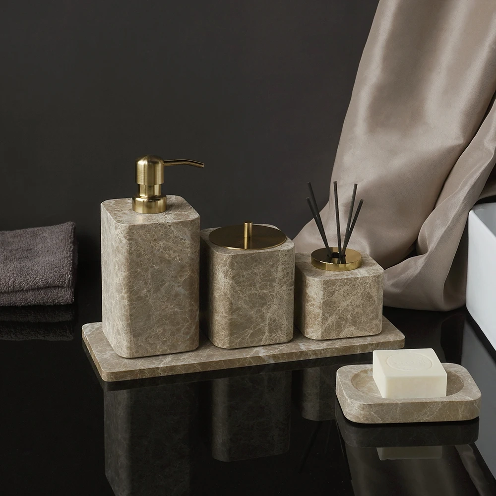 Light Brown Natural Marble Bathroom Accessory Collection - Image 2