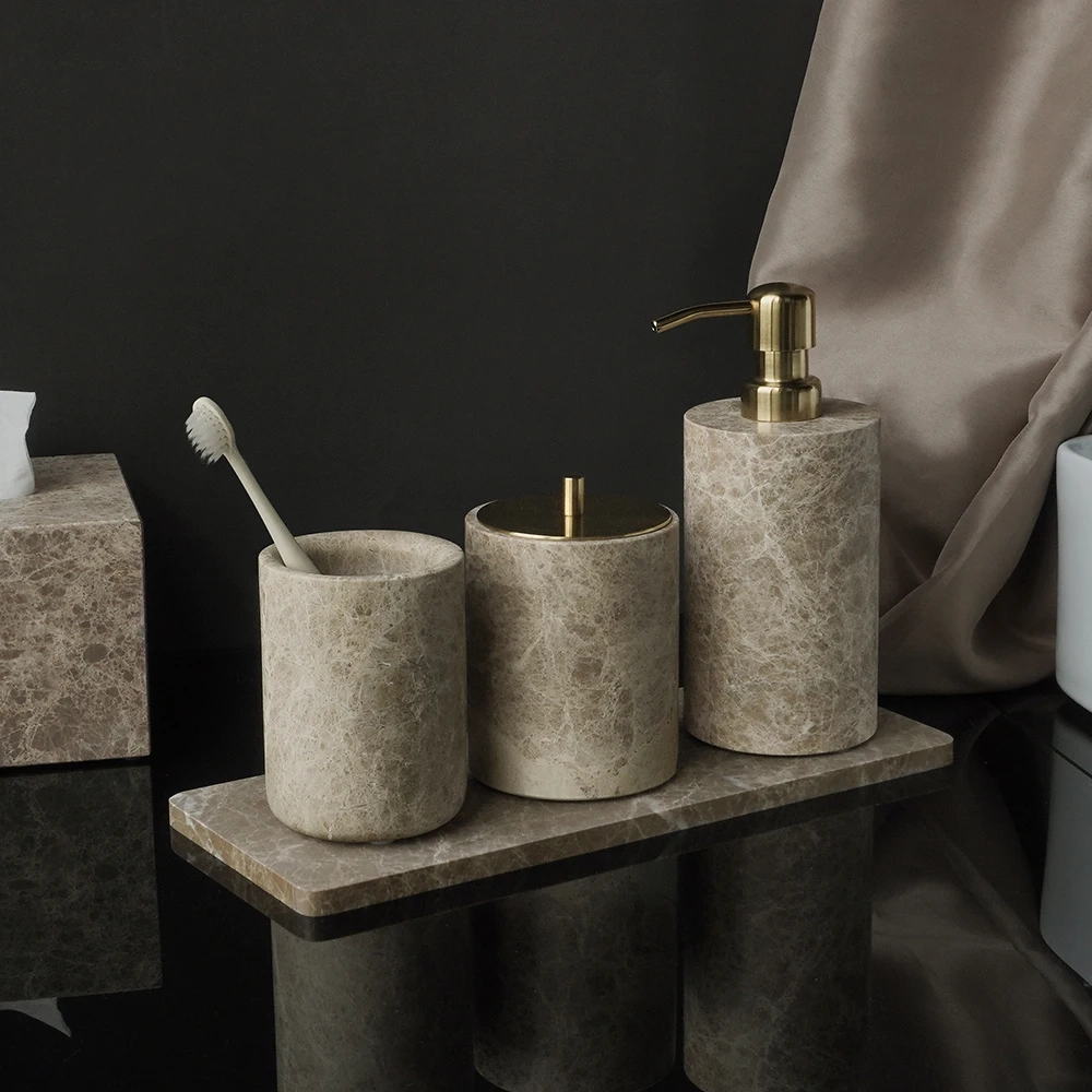 Light Brown Natural Marble Bathroom Accessory Collection - Image 3