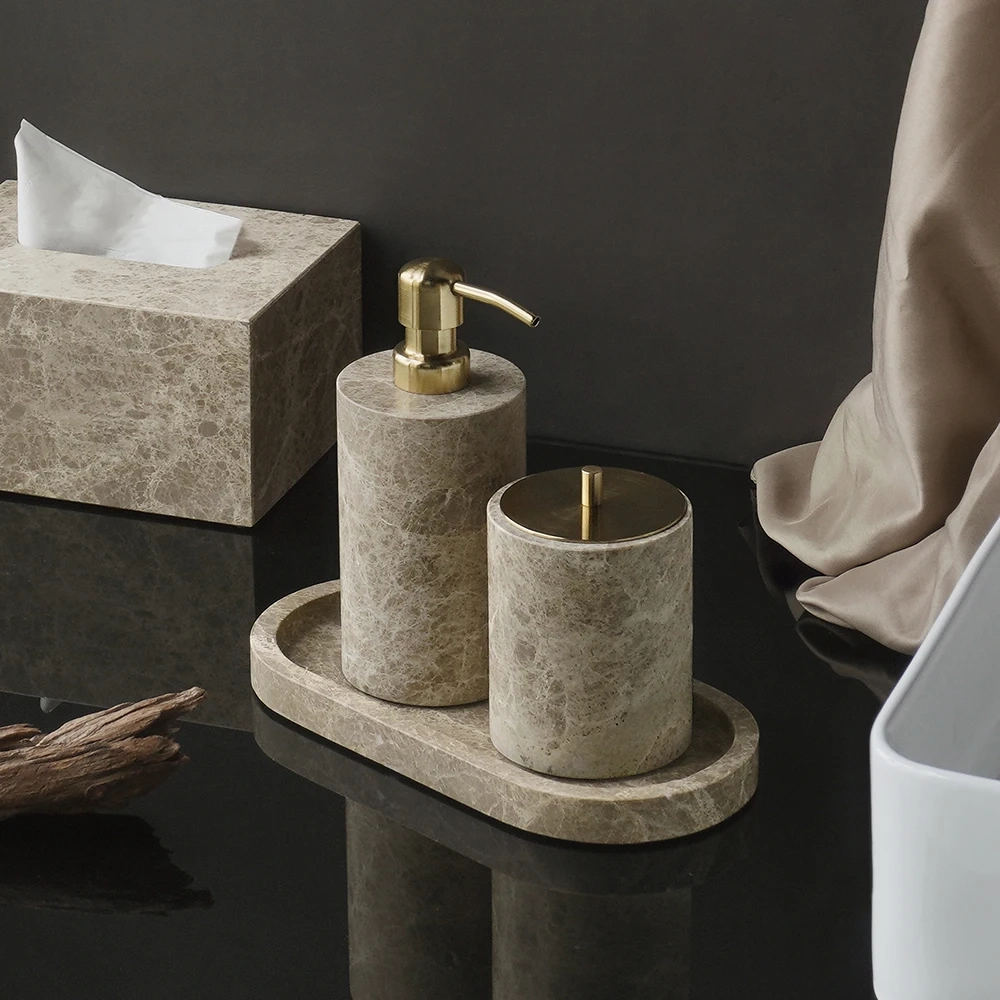 Light Brown Natural Marble Bathroom Accessory Collection - Image 4