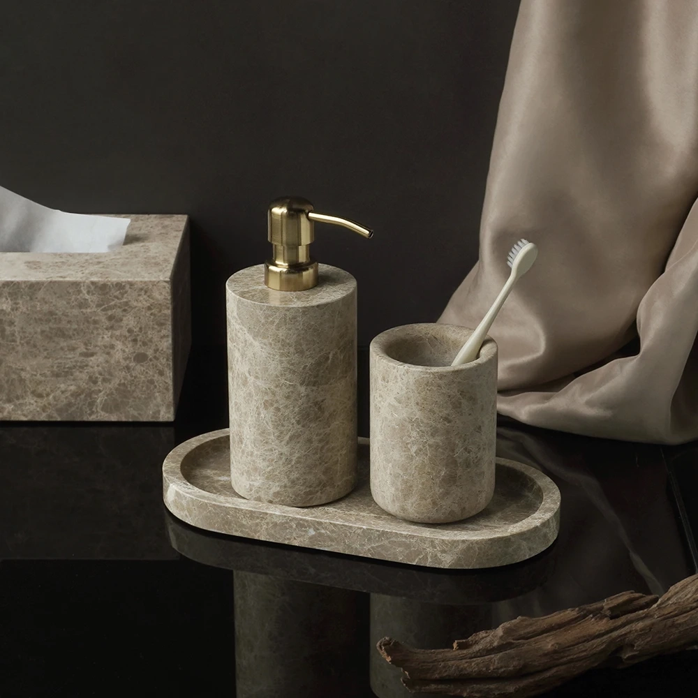 Light Brown Natural Marble Bathroom Accessory Collection - Image 5