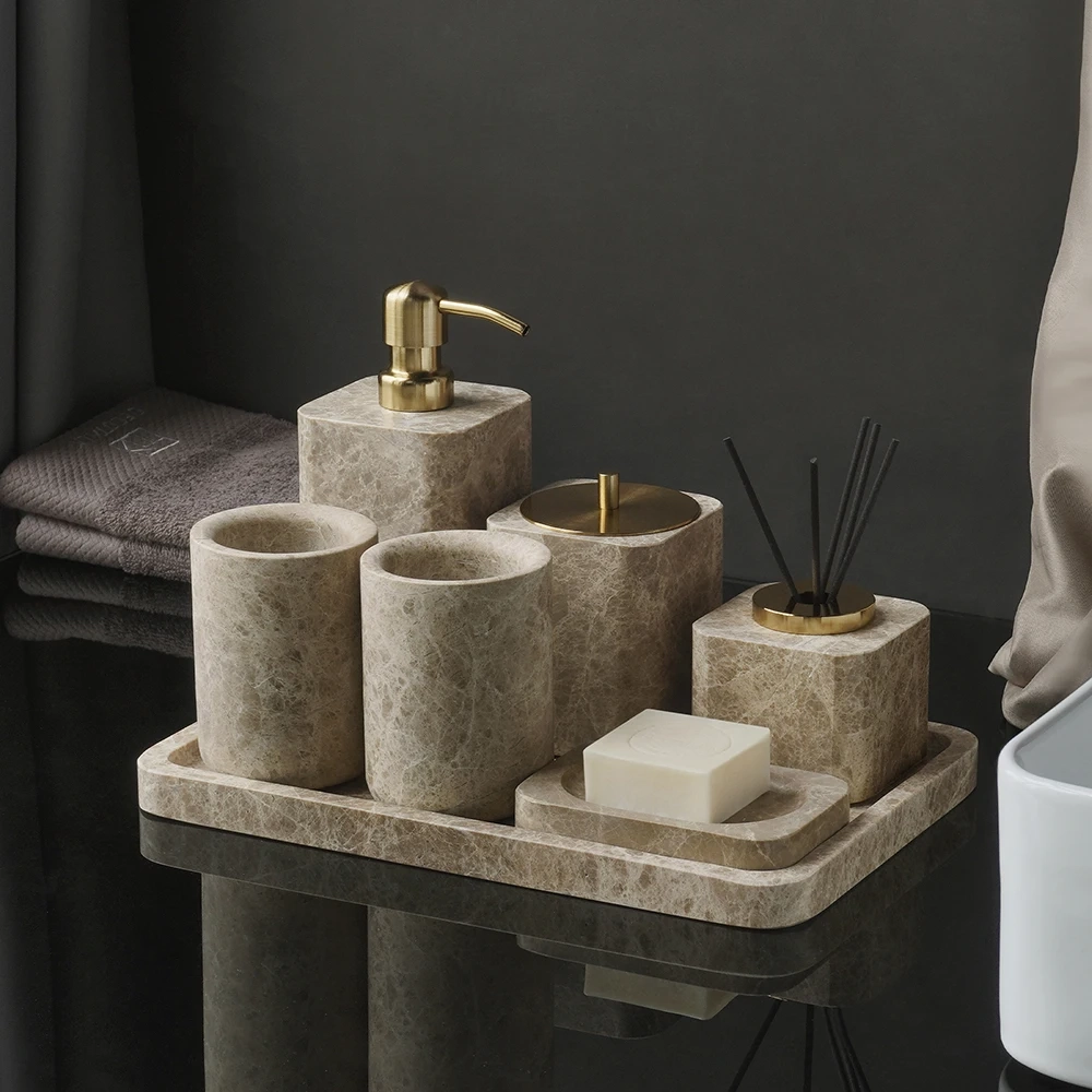 Light Brown Natural Marble Bathroom Accessory Collection