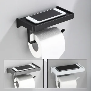 Antique Aluminum Toilet Paper Holder with Shelf