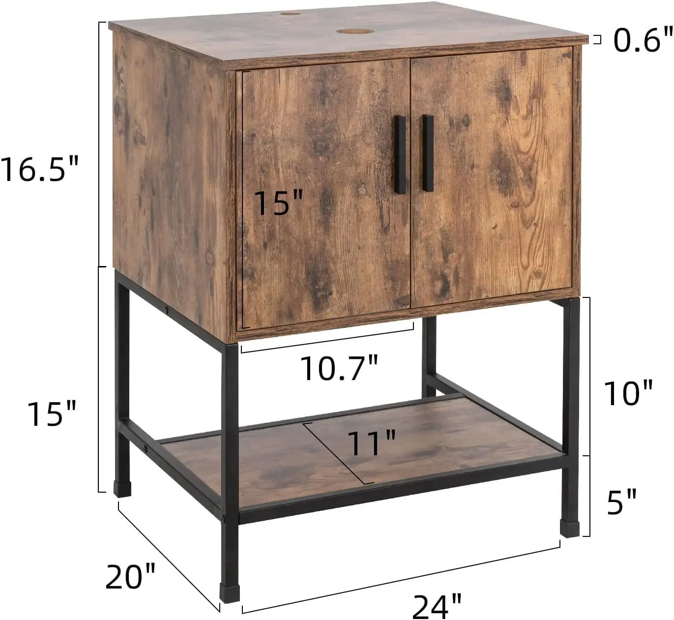 24-Inch Rustic Brown Bathroom Vanity with Vessel Sink Option and Open Shelf - Image 2