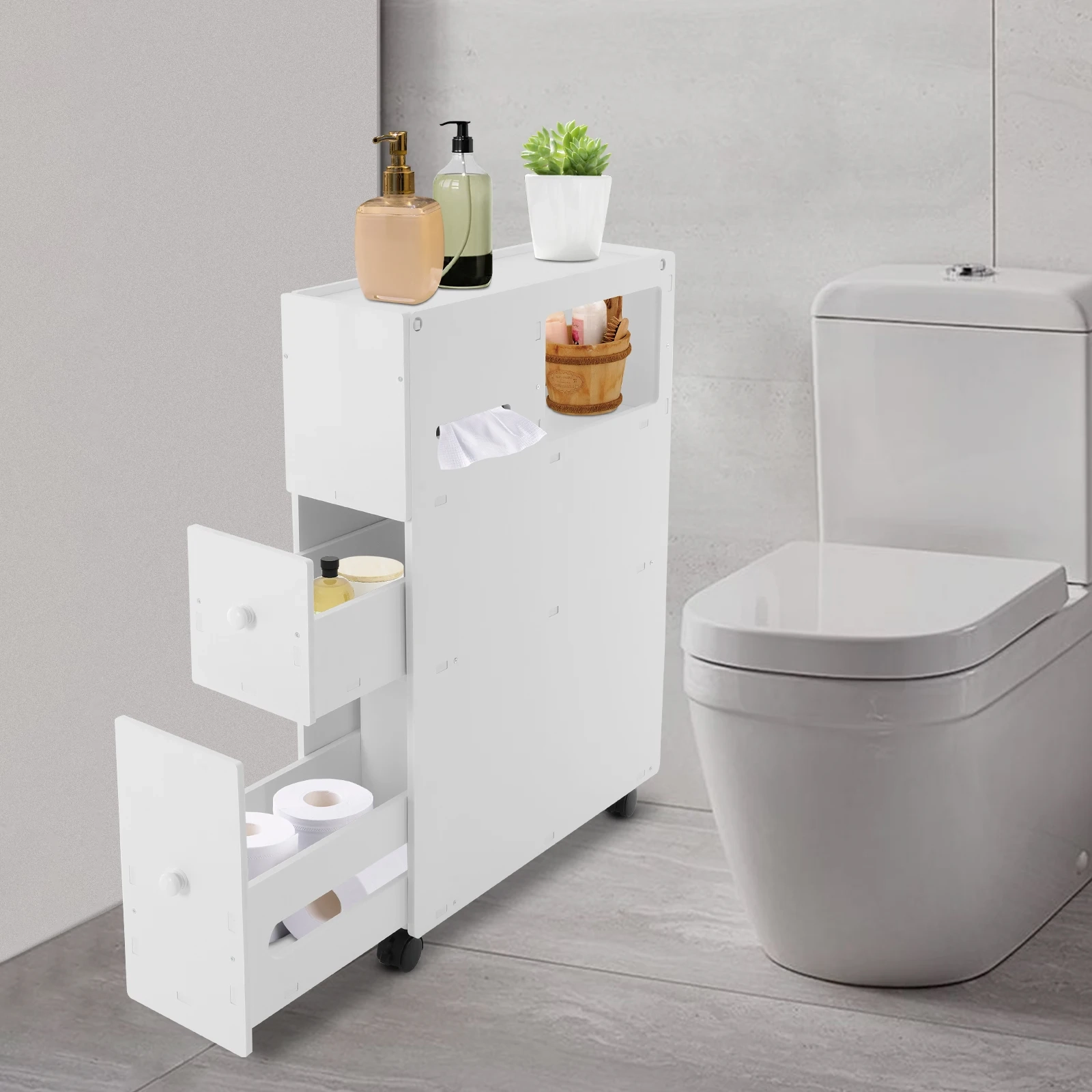 Slim Rolling Bathroom Storage Cabinet - Image 4