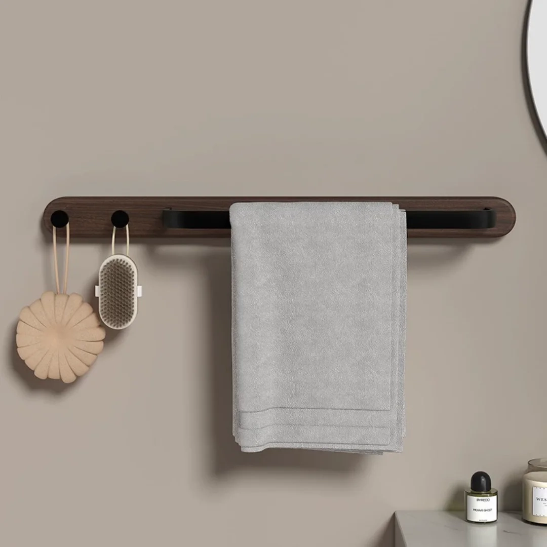 Wall-Mounted Towel Bar with Hooks