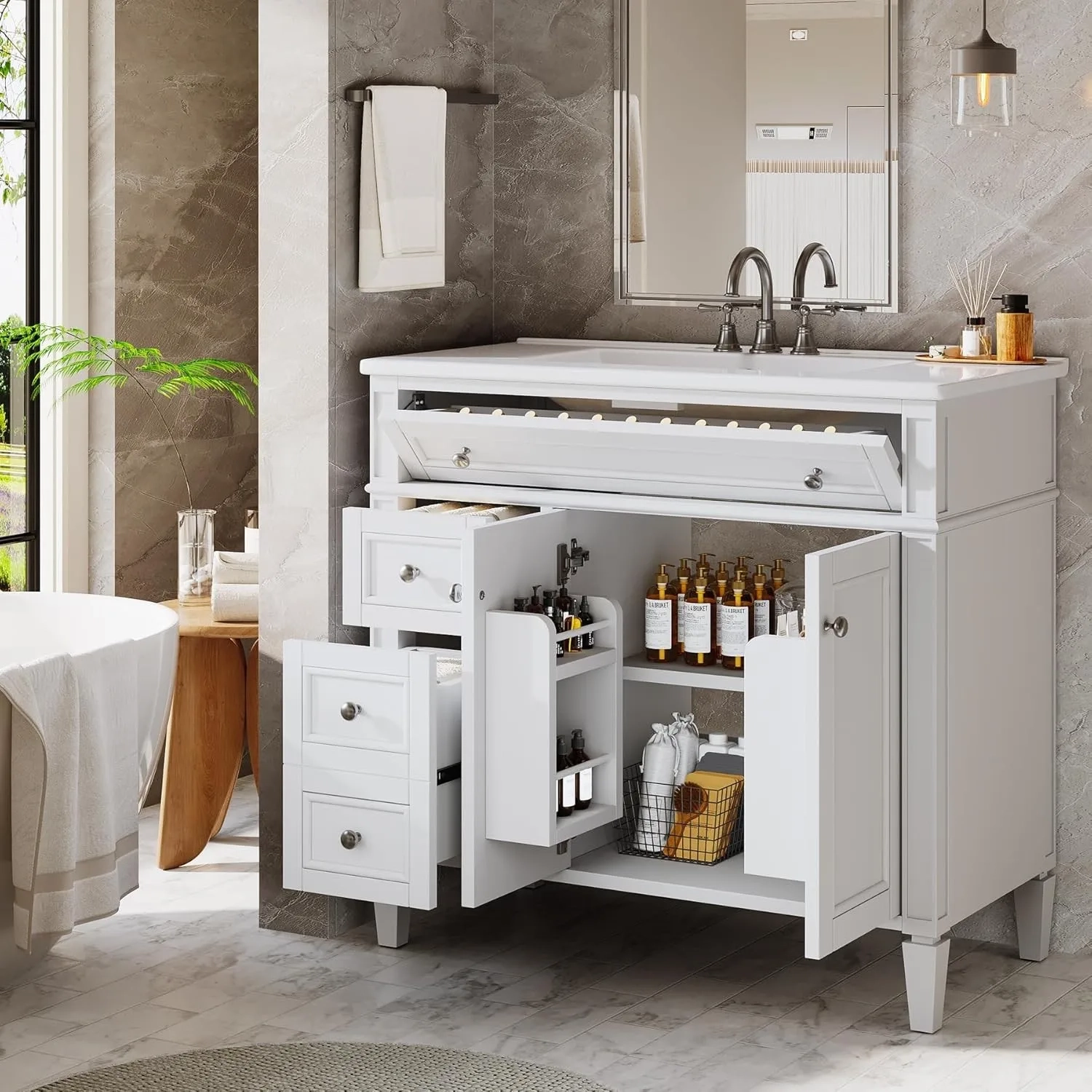 36-Inch Freestanding Bathroom Vanity with Sink, 4 Drawers and 2 Doors - Image 3