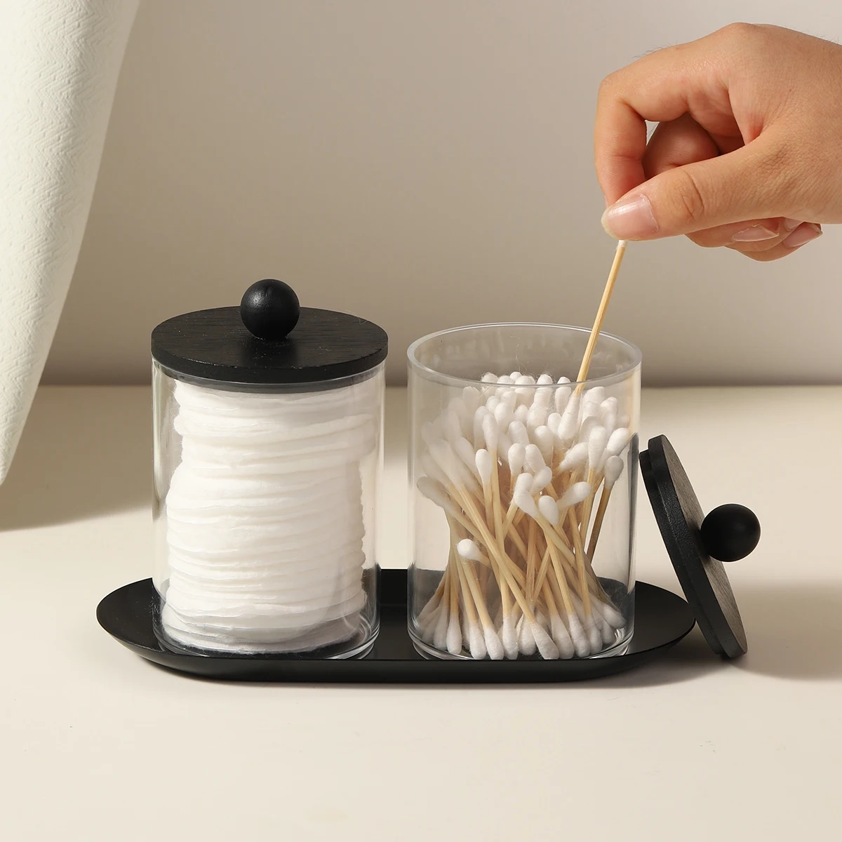 Clear Qtip Holder Jar Set with Optional Tray - Image 3