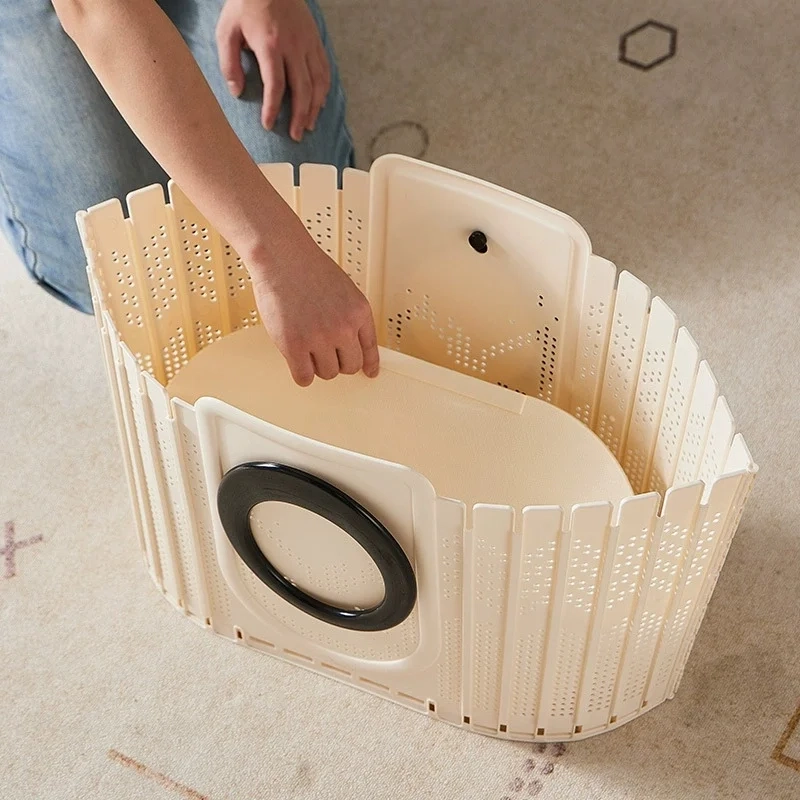 Collapsible Plastic Laundry Basket with Handles - Image 4
