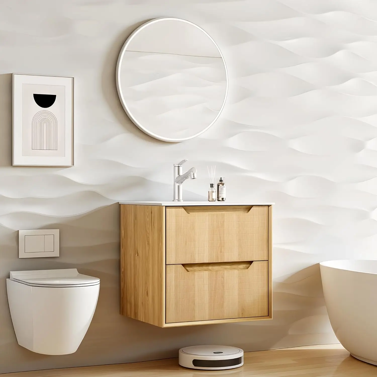 Floating Bathroom Vanity with Resin Sink and 2 Large Drawers - Image 5
