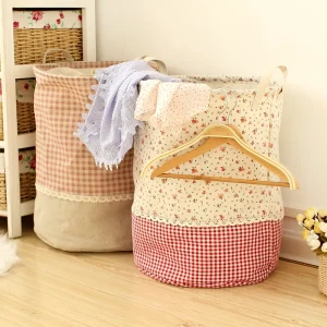 Foldable Canvas Laundry Storage Basket with Handles