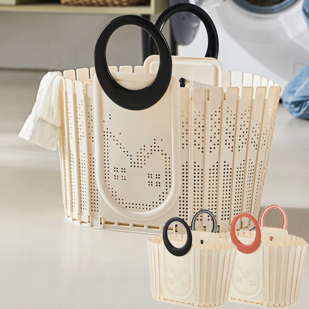 Collapsible Plastic Laundry Basket with Handles