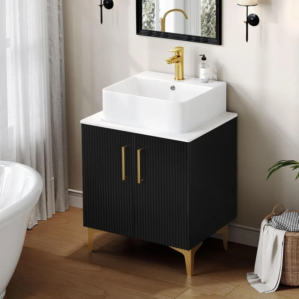 24-Inch Modern Bathroom Vanity with Ceramic Sink and Storage Cabinet