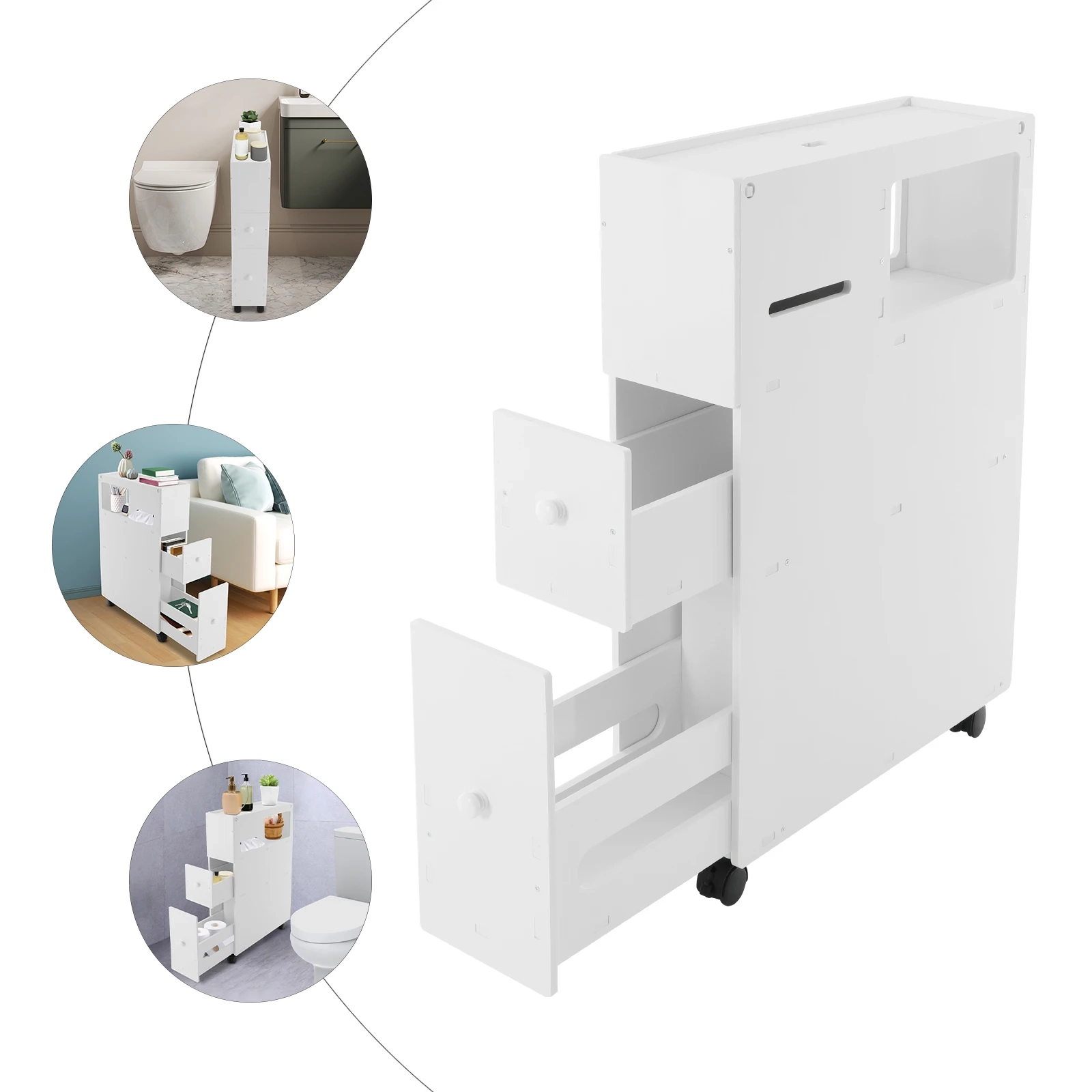 Slim Rolling Bathroom Storage Cabinet