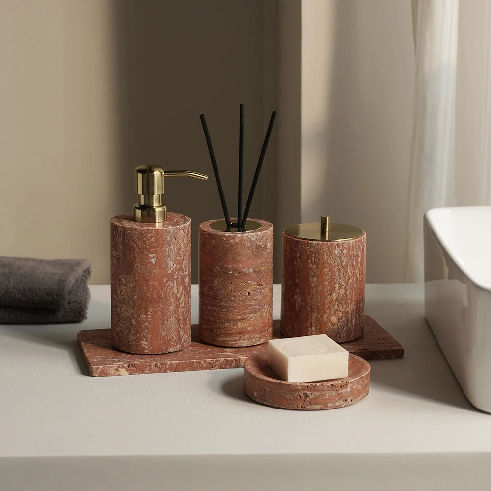 Red Travertine Bathroom Accessory Collection - Image 2