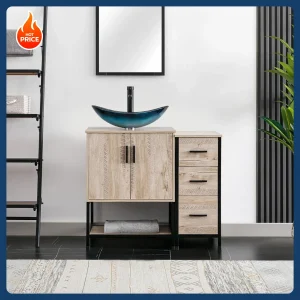 36-Inch Bathroom Vanity with Vessel Sink, Side Cabinet and Bottom Shelf