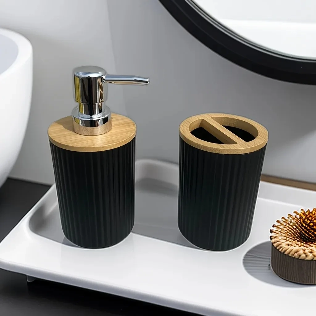 4-Piece Bamboo Accent Bathroom Essentials Set - Image 4
