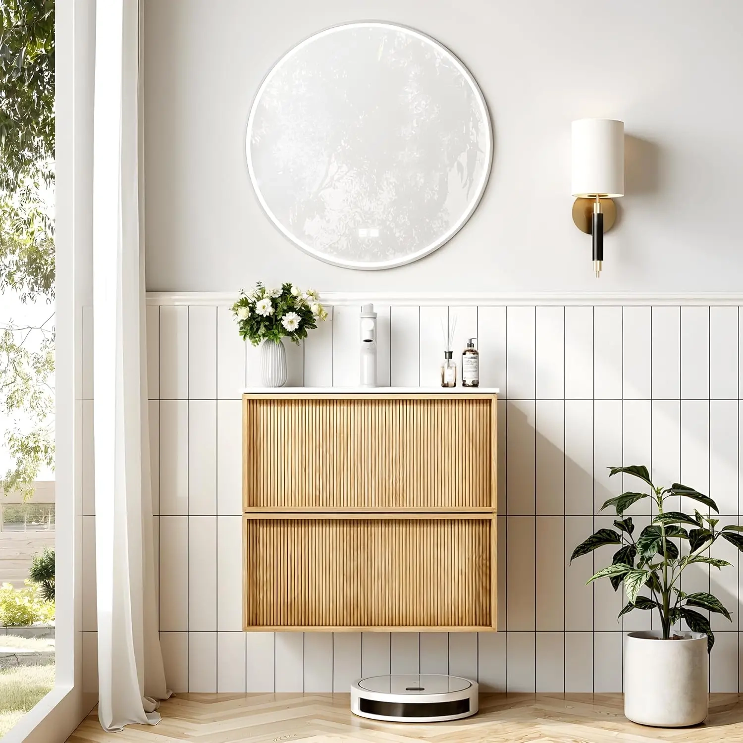 Floating Bathroom Vanity with Resin Sink and 2 Large Drawers