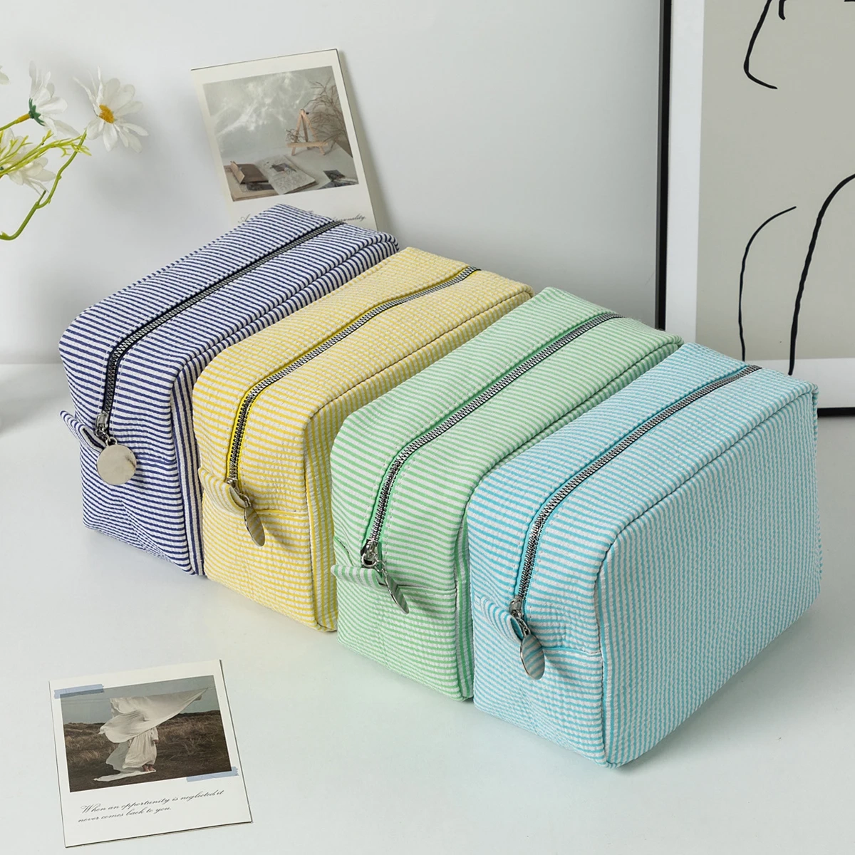 Striped Large Capacity Cotton Toiletry Bag - Image 2
