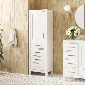 Tall Bathroom Storage Cabinet with Adjustable Shelves and Soft-Close Drawers