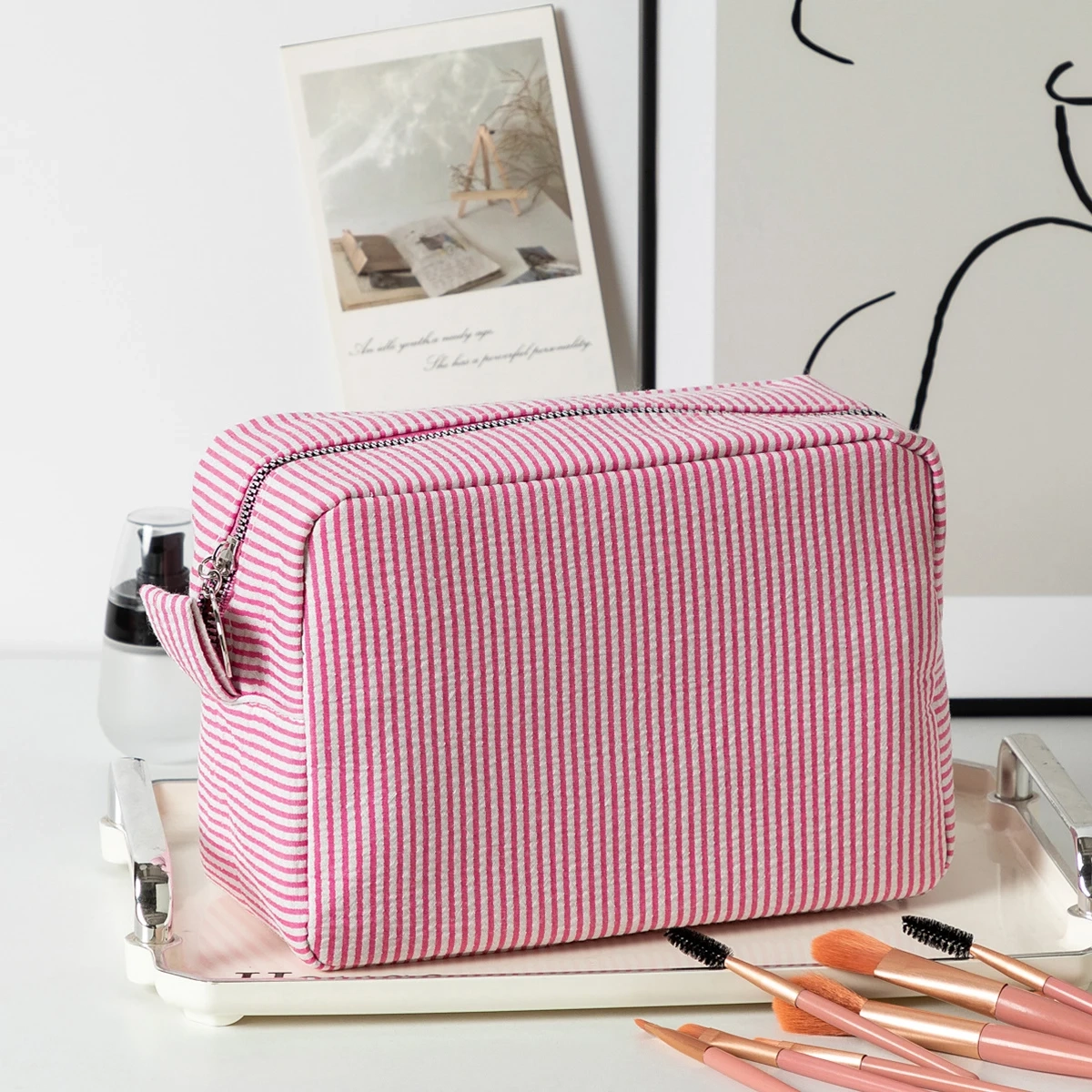 Striped Large Capacity Cotton Toiletry Bag - Image 11