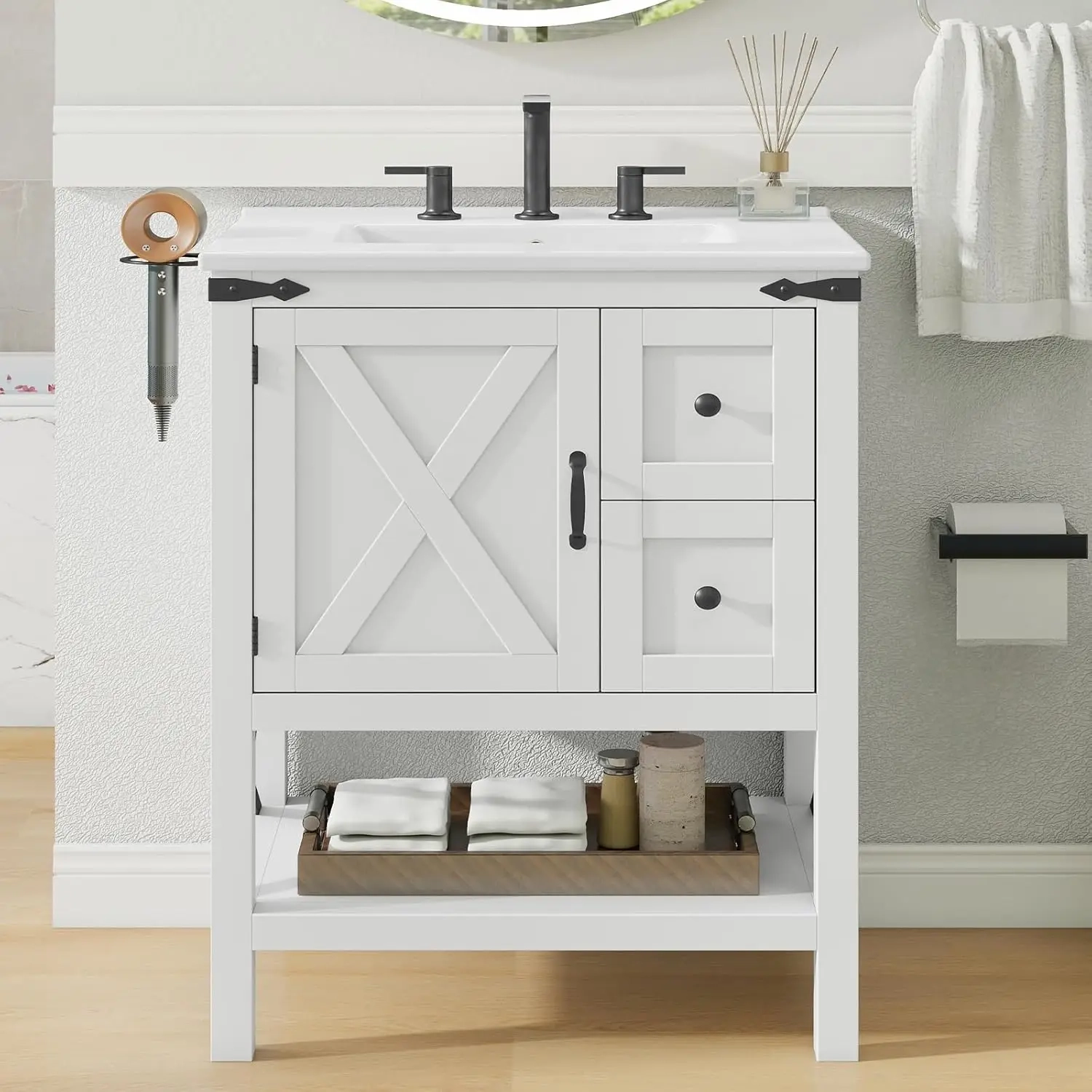 Tall Bathroom Storage Cabinet with 5-Tier Shelves and Double Doors - Image 4