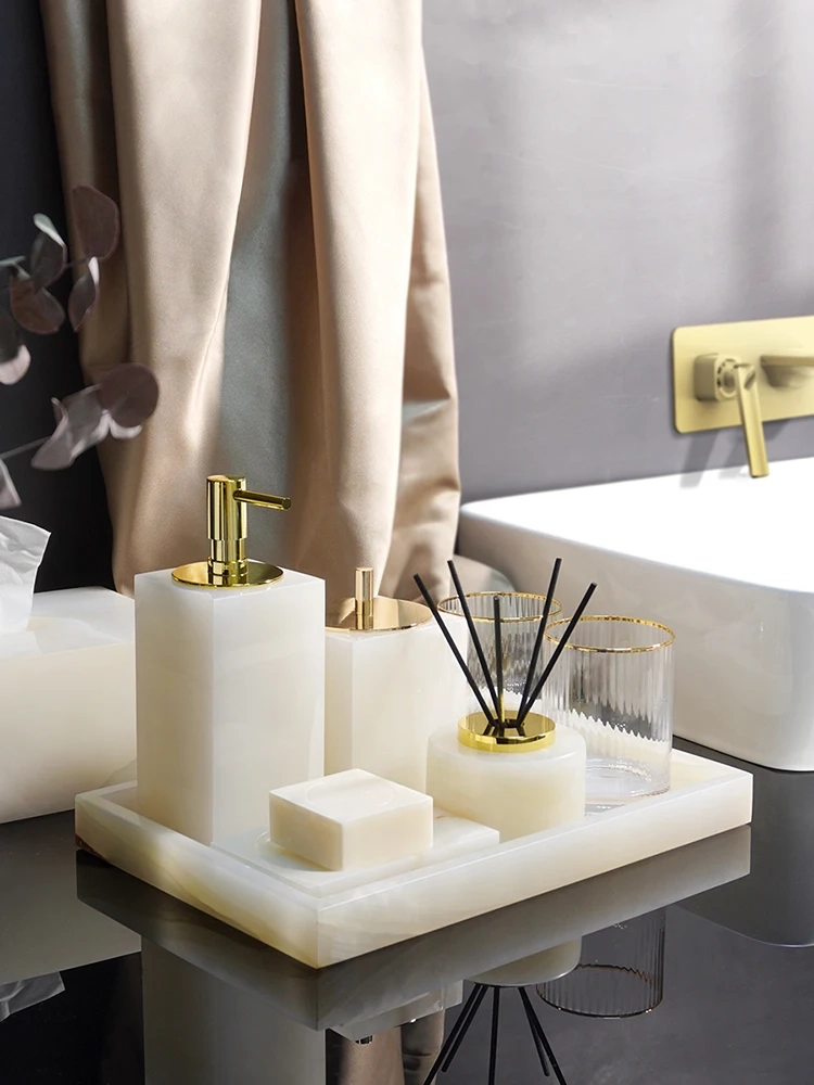 White Onyx Marble Bathroom Essentials Set - Image 4