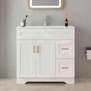 36-Inch Bathroom Vanity with Ceramic Sink and 3-Drawer Storage