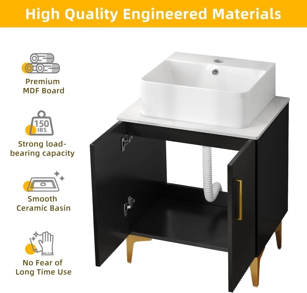 24-Inch Modern Bathroom Vanity with Ceramic Sink and Storage Cabinet - Image 5