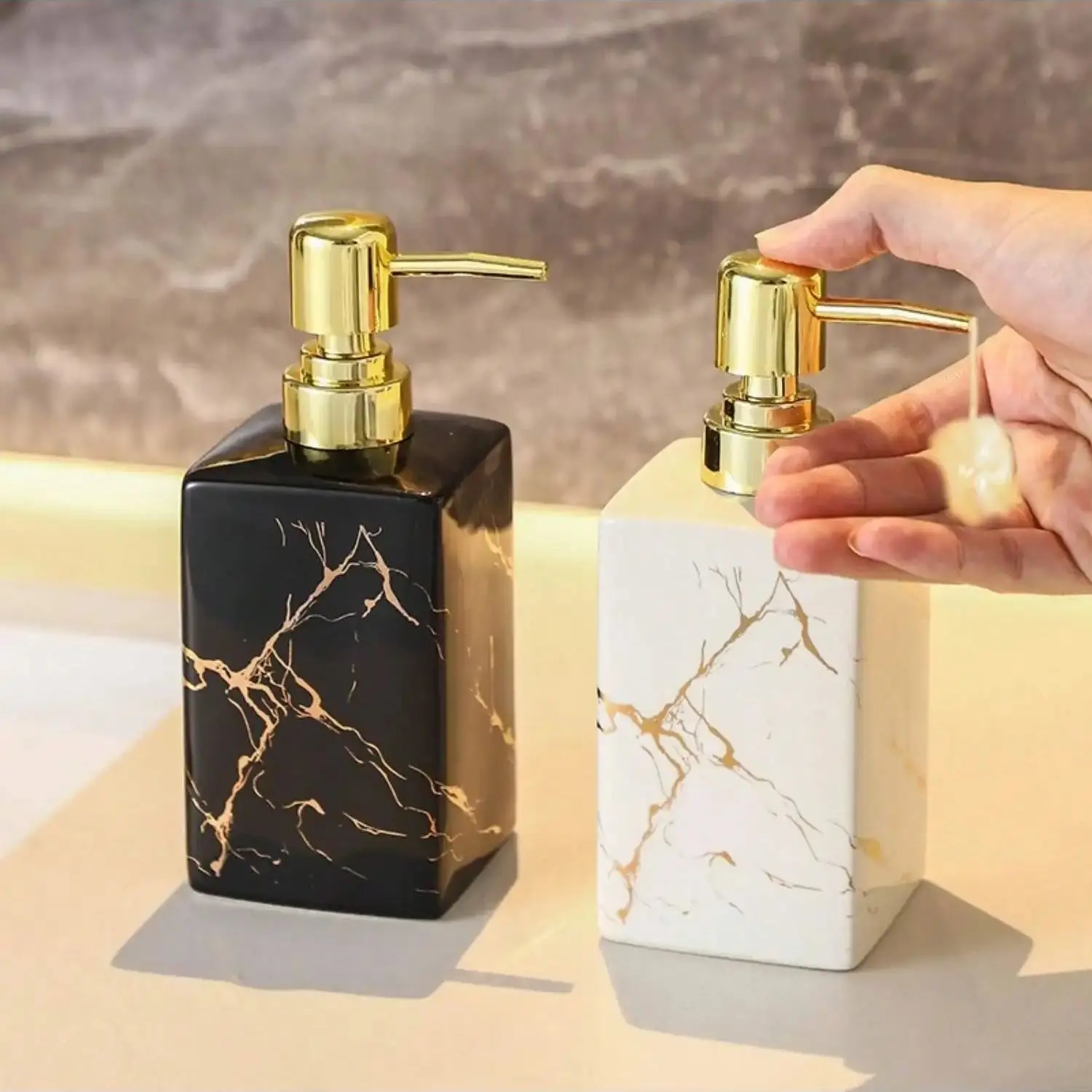 350ml Marble Texture Ceramic Soap Dispenser - Image 3