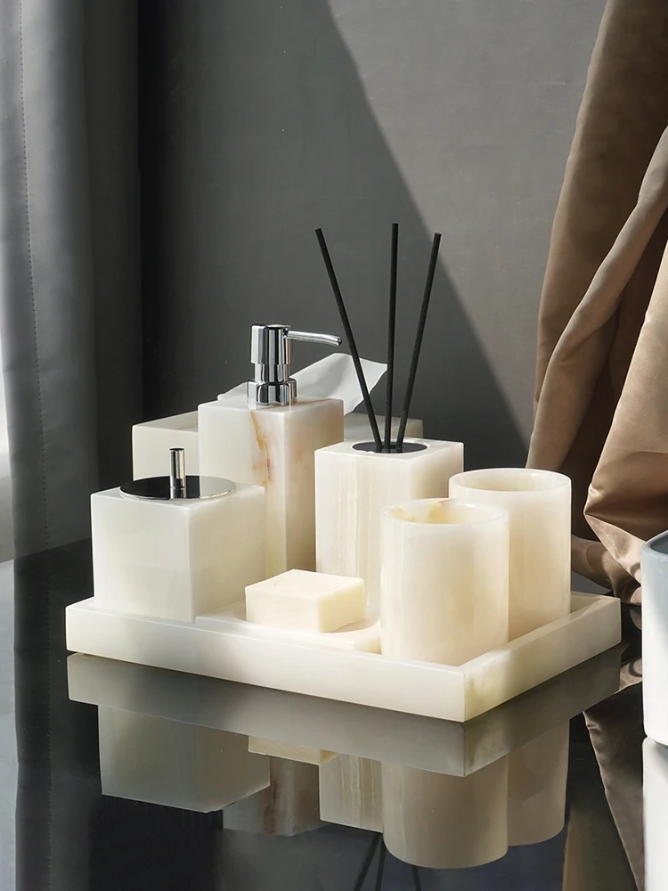 White Onyx Marble Bathroom Essentials Set - Image 2