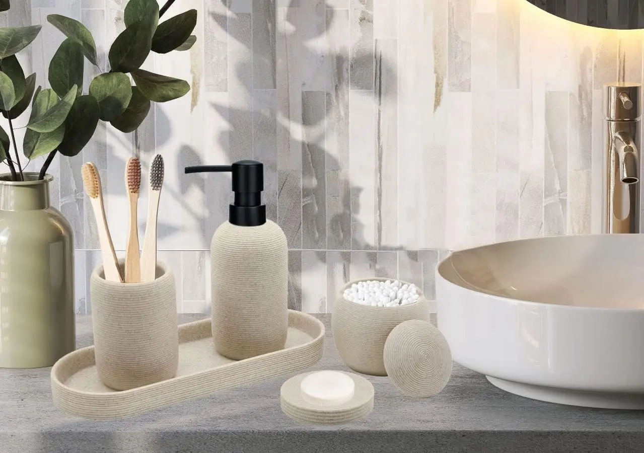 5-Piece Stone-Look Bathroom Essentials Set - Image 4