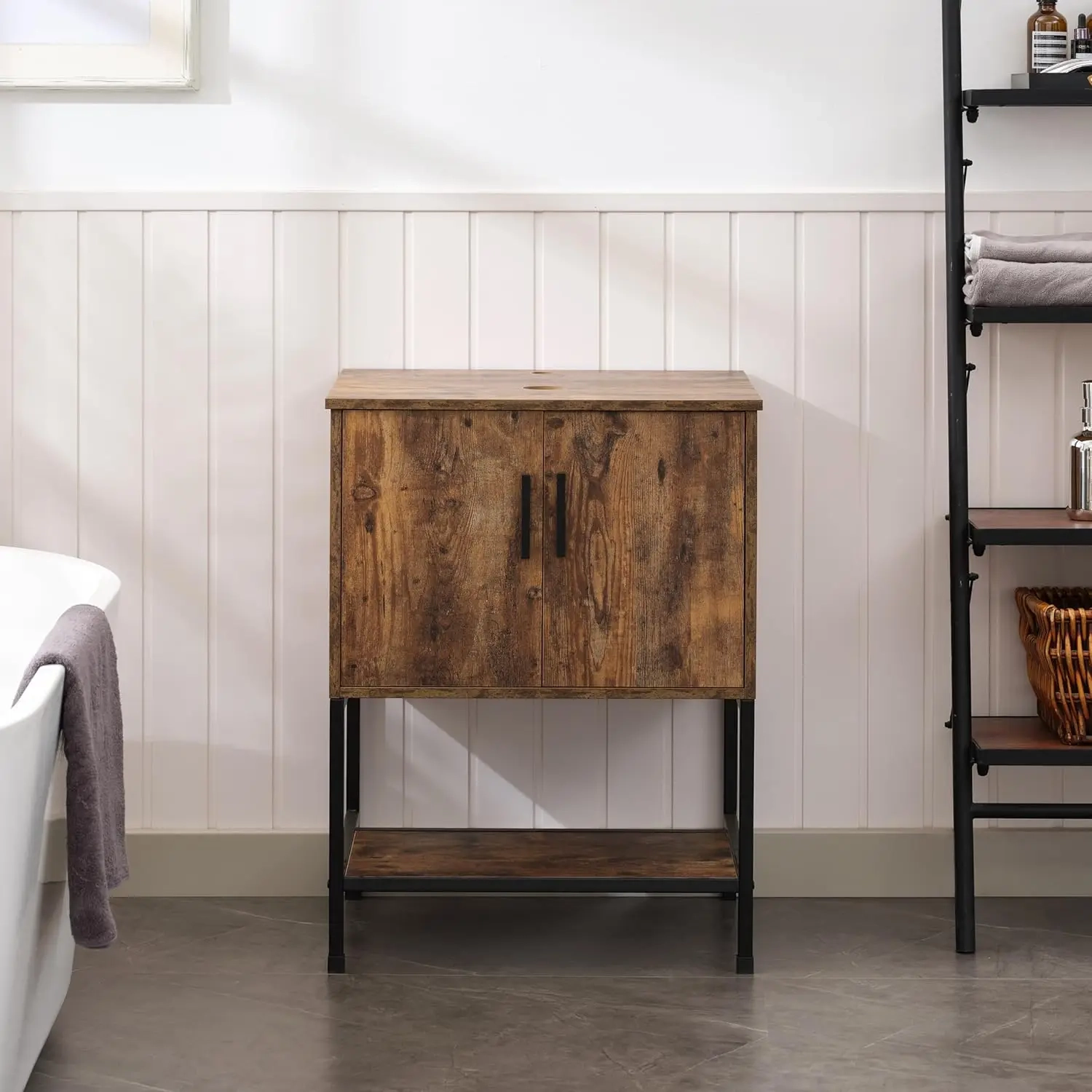 24-Inch Rustic Brown Bathroom Vanity with Vessel Sink Option and Open Shelf - Image 7