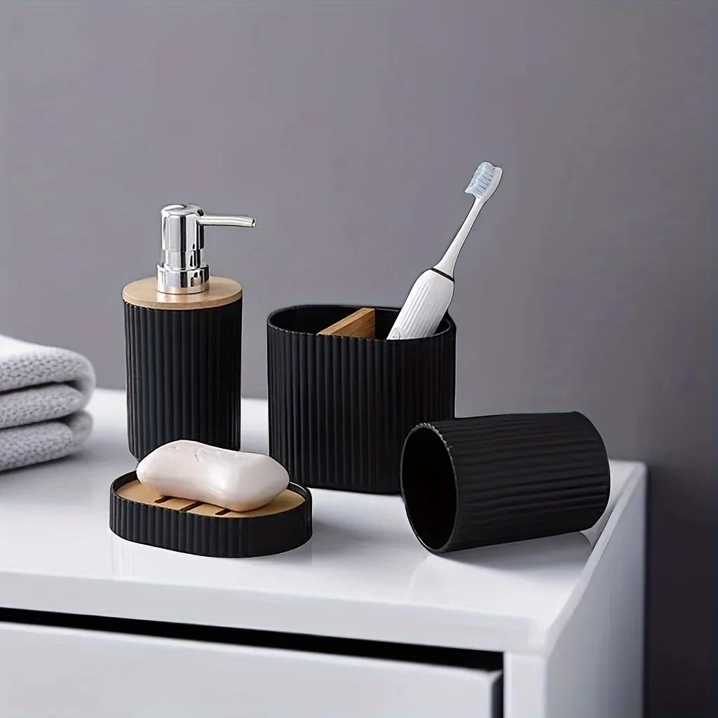 4-Piece Bamboo Accent Bathroom Essentials Set
