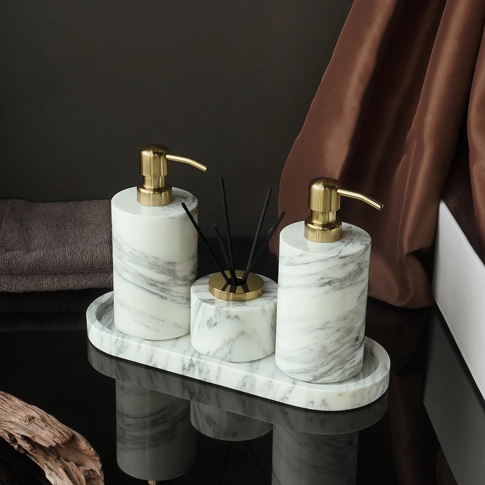 White Arabescato Marble Bathroom Accessory Collection - Image 2