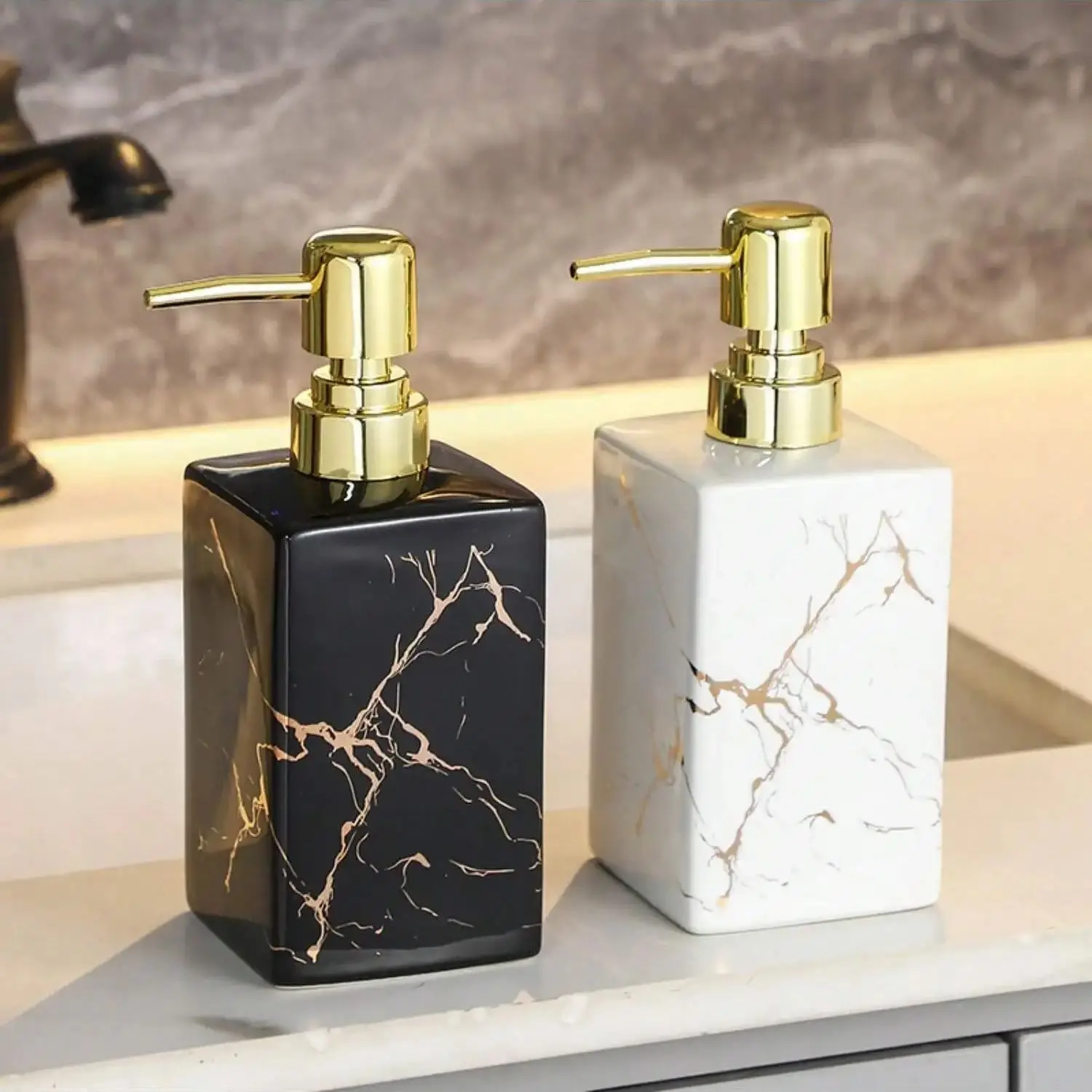 350ml Marble Texture Ceramic Soap Dispenser