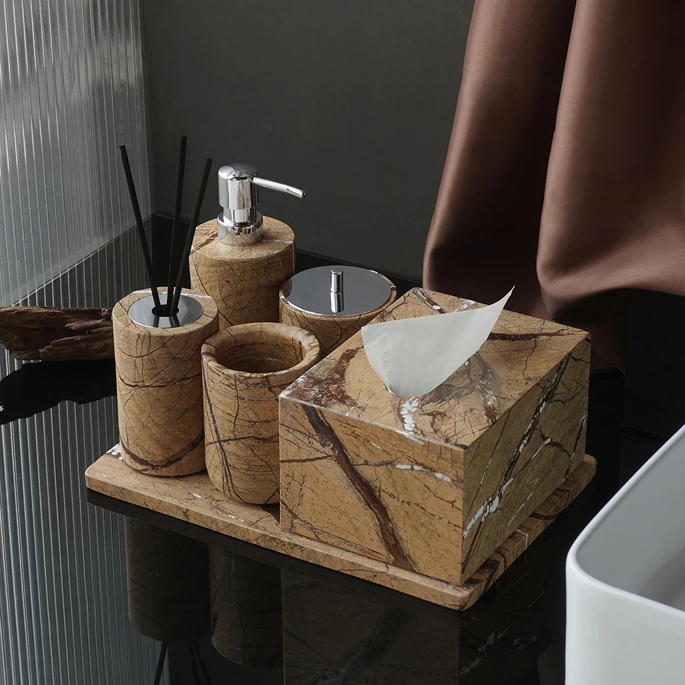 Rainforest Brown Natural Marble Bathroom Accessory Collection