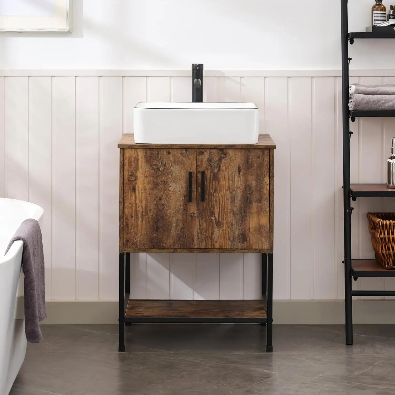 24-Inch Rustic Brown Bathroom Vanity with Vessel Sink Option and Open Shelf - Image 13